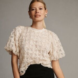 Anthropologie Sarah Hann Karla Textured Top Cream Small NWT